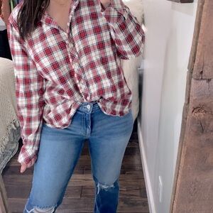 Talbots red plaid button down shirt size XLarge cotton blend